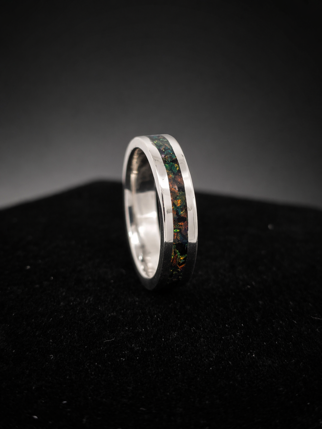 Black Fire Opal Inlay Ring