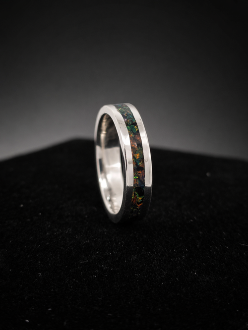 Black Fire Opal Inlay Ring