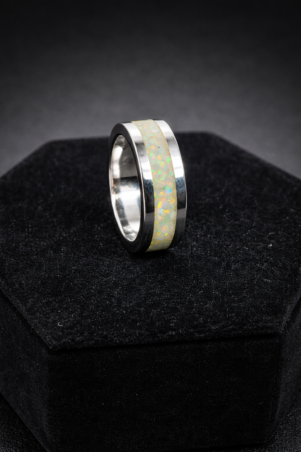 Fire and Snow Opal Inlay Ring