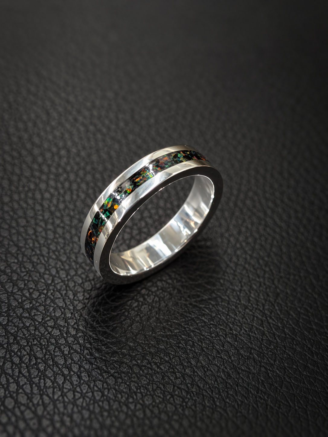Black Fire Opal Inlay Ring