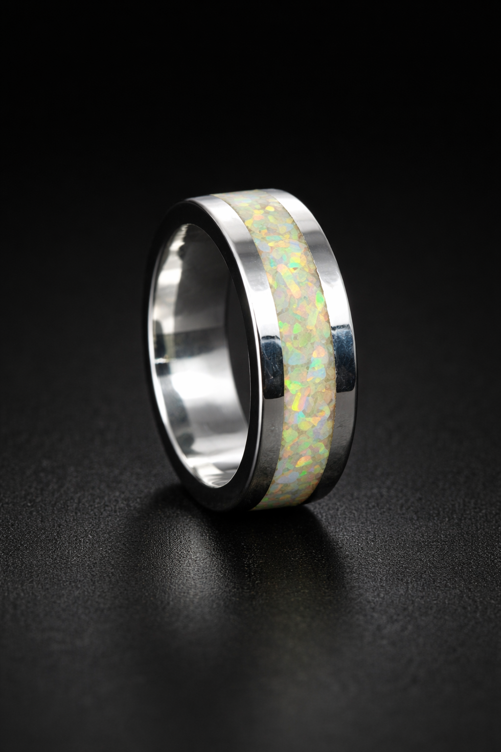 Fire and Snow Opal Inlay Ring